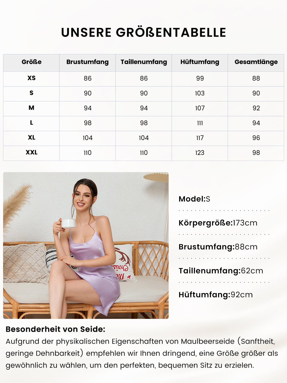 19 Momme Damen Seiden-Nachthemd
