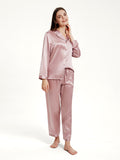 19 Momme Frauen V-Ausschnitt Seidenpyjama Set