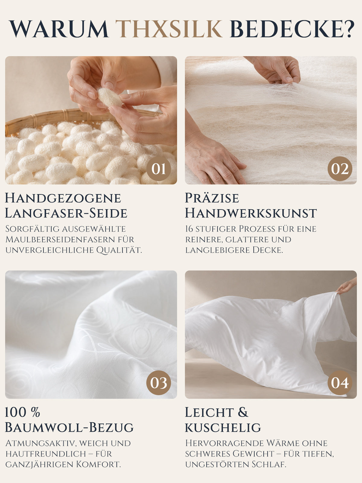 Bettdecke aus Doppelkokon Maulbeerseide Ganzjahresdecke Premium Qualität